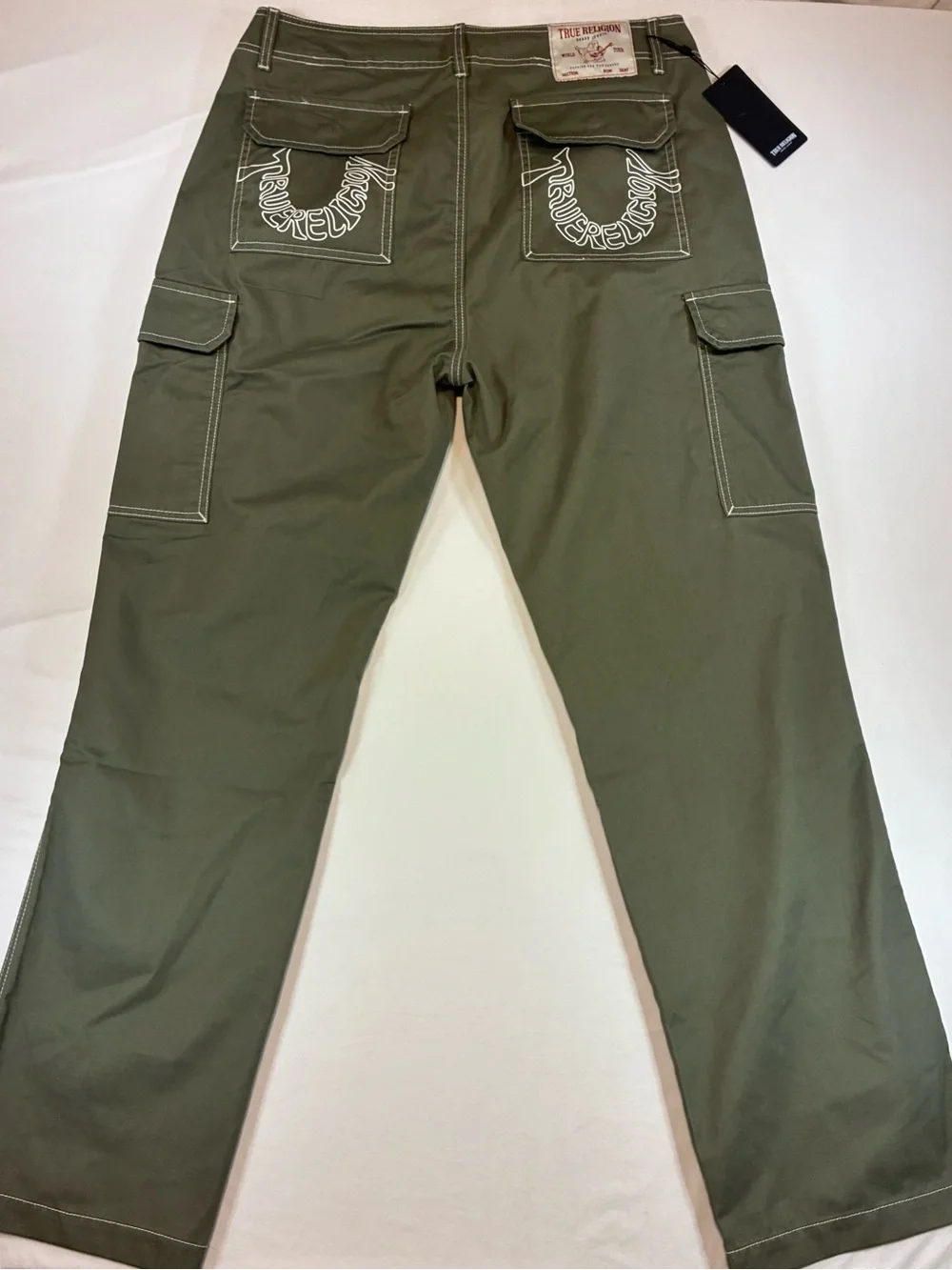 True Religion Olive Green Cargo Pants with Utility Pockets